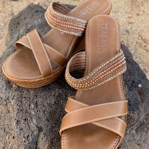 Italian Shoemaker Brown Wedges Beaded Strap
